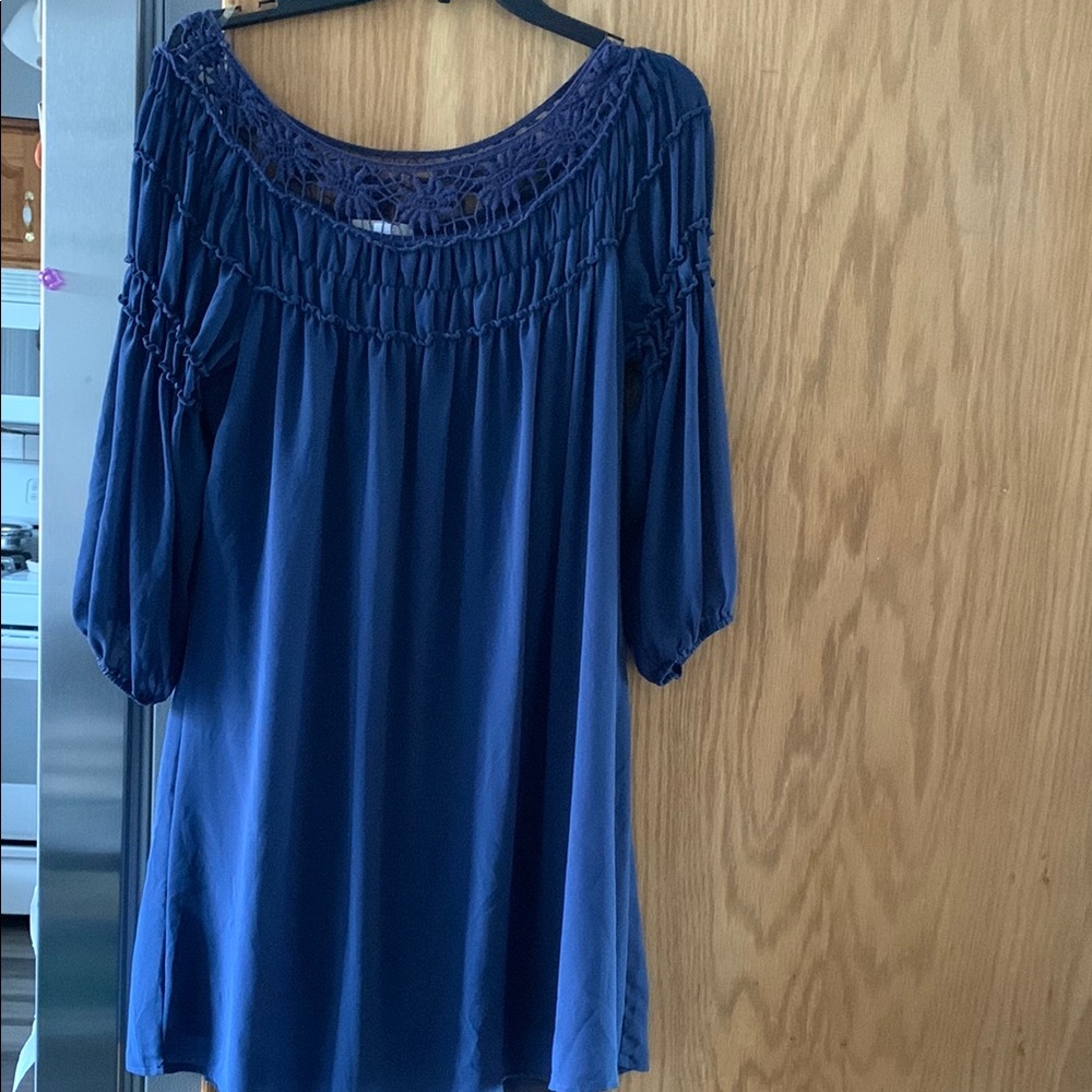 Halo Navy Blue Smocked Midi Dress Relaxed Fit